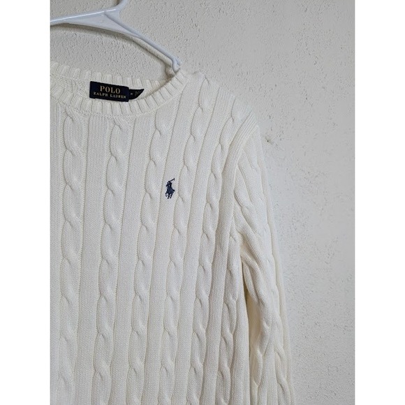Polo Ralph Lauren Cable-Knit Cotton Crewneck Sweater Size Womens Medium Preppy - Picture 5 of 5